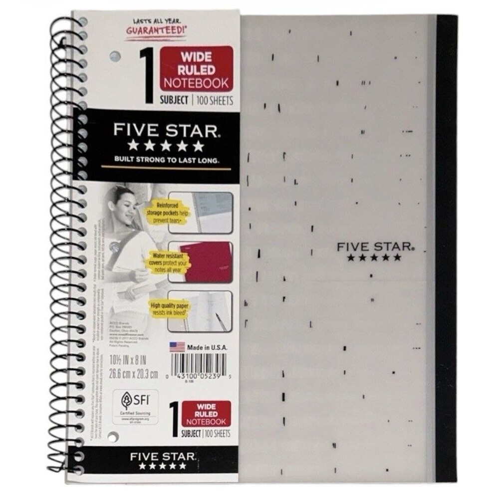 Five Star Patterned Spiral Wide Ruled Notebook 100 Sheets